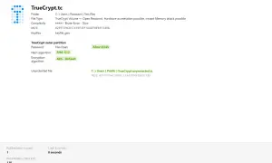 Odzyskiwanie hasła do pliku TrueCrypt.tc, użyto algorytmu SHA-512 i AES. Znaleziono 1 hasło.