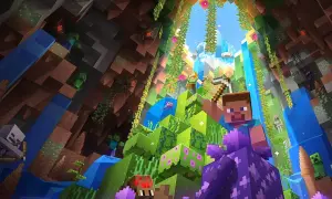 Steve i Alex eksplorują jaskinię pełną potworów i roślin. To świat sandbox, gdzie można budować i tworzyć.