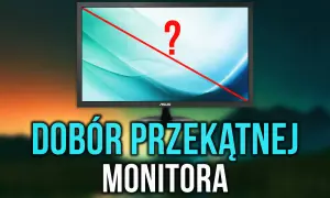 Jak sprawdzić ile monitor ma cali? Czerwona linia przez ekran i znak zapytania sugerują, że to poradnik o doborze przekątnej monitora.