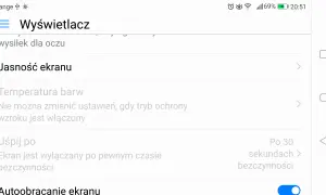 Ustawienia wyświetlacza: Jasność ekranu, Temperatura barw, Uśpij po (jak zmienić czas wygaszania ekranu).