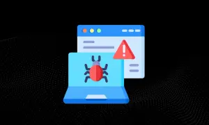 Komputer z czerwoną kropką (robakiem) i ostrzeżeniem. To ilustracja pokazująca, czym jest malware.