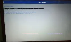 Ekran wyboru opcji rozruchu, widoczny jest menedżer rozruchu UEFI.