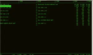Działający w systemie Linux program iftop służy do monitorowania ruchu sieciowego, pokazując aktywne połączenia i ich przepustowość.