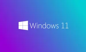 Logo Windows 11 na tle gradientu fioletowo-niebieskiego. Dowiedz się, jak zainstalować Windowsa.