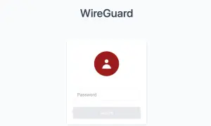 Ekran logowania WireGuard VPN. Czerwone kółko z ikoną użytkownika, pole na hasło i przycisk "Sign In".