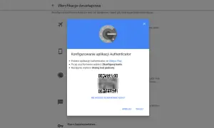 Konfiguracja aplikacji Authenticator do weryfikacji dwuetapowej. Skanuj kod QR, aby dodać konto i uzyskać kod 2FA.