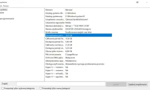 Podsumowanie systemu: zainstalowana pamięć RAM do laptopa to 16,0 GB.