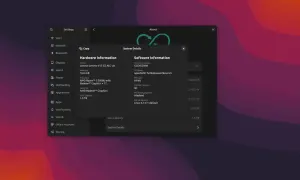 Okno ustawień GNOME 46 z informacjami o sprzęcie i oprogramowaniu.