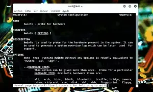 Terminal Linux z opisem narzędzia hwinfo, służącego do analizy sprzętu.