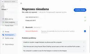 Nieudana naprawa sterownika Bluetooth. Aby włączyć Bluetooth na PC, spróbuj ponownie.