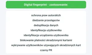 Zastosowania cyfrowego odcisku palca: od ochrony praw autorskich po śledzenie przestępców i wykrywanie użytkowników przez trackerów.