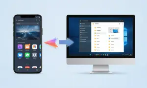 Synchronizacja telefonu z systemem android x86 z komputerem. Strzałka symbolizuje przepływ danych.