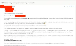 Mail od hakera z własnego maila. Groźba publikacji nagrania z kamery i danych, żądanie 500$ w Bitcoinach.
