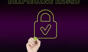 Rysunek kłódki z zaznaczonym haczykiem i napisem "BEZPIECZNE HASŁO". Dobre przykłady haseł to podstawa bezpieczeństwa.