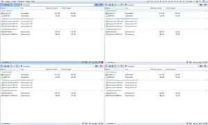Dwa okna programu Q-Dir pokazują dyski twarde, CD-ROM i sieciowe. Krusader mógłby zarządzać tymi zasobami.