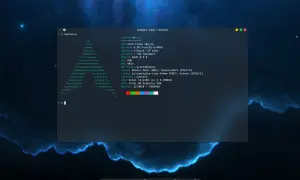 Terminal z neofetch na systemie BlackArch Linux, pokazujący informacje o systemie i sprzęcie.