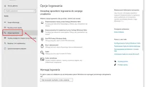 Ustawienia konta Windows: opcje logowania, gdzie można zmienić hasło na komputerze, ustawić PIN lub hasło obrazkowe.