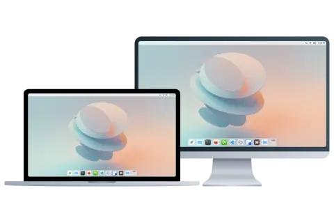 Laptop i monitor z tapetą w stylu cutefish os.
