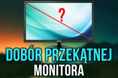 Jak sprawdzić ile monitor ma cali? Czerwona linia przez ekran i znak zapytania sugerują, że to poradnik o doborze przekątnej monitora.