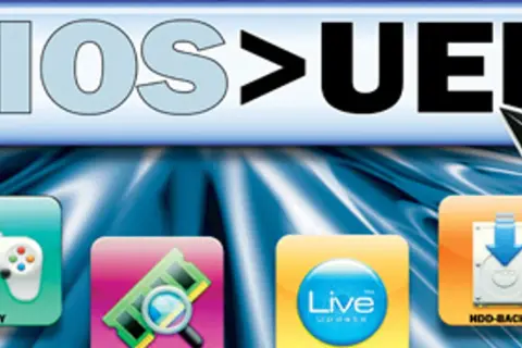 BIOS > UEFI. Ikony: gry, pamięć RAM, Live Update, HDD-Backup. Dowiedz się, uefi co to jest i dlaczego zastępuje BIOS.