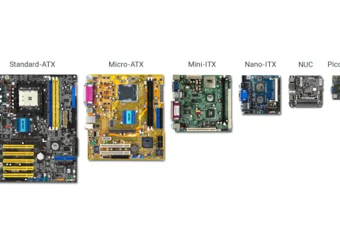 Różne rodzaje płyt głównych: Standard-ATX, Micro-ATX, Mini-ITX, Nano-ITX, NUC, Pico-ITX.