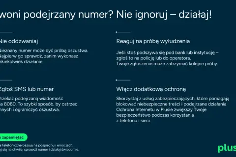 Nie ignoruj podejrzanych numerów, to może być spoofing. Sprawdź, zgłoś SMS na 8080 lub włącz ochronę w Plusie.