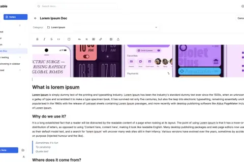 Notatka na pulpicie z tekstem "Lorem Ipsum Doc".