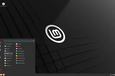 Menu startowe z aplikacjami, w tym LibreOffice, w systemie Linux Mint po polsku.