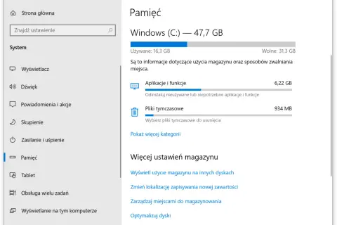 Ustawienia Pamięci w Windows 11 pokazują, jak zwiększyć dysk C, usuwając aplikacje, pliki tymczasowe i optymalizując dyski.