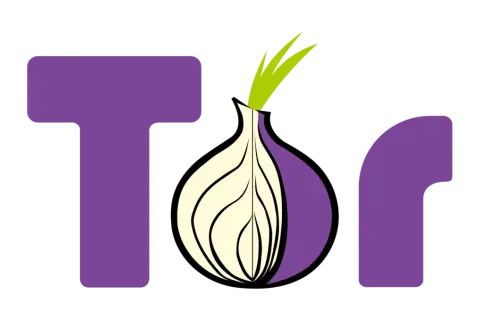 Logo Tor, czyli the onion router, z literą T, przekrojoną cebulą i literą r.