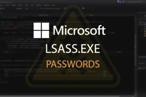 Ostrzeżenie: Proces LSASS.EXE i hasła na tle kodu.