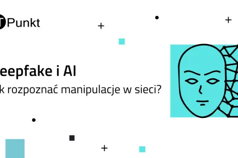 Grafika przedstawia twarz i siatkę, symbolizujące deepfake. Tekst pyta: "Deepfake co to? Jak rozpoznać manipulacje w sieci?".