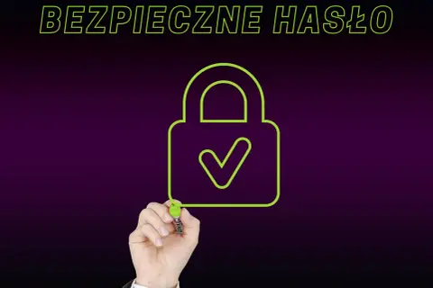 Rysunek kłódki z zaznaczonym haczykiem i napisem "BEZPIECZNE HASŁO". Dobre przykłady haseł to podstawa bezpieczeństwa.