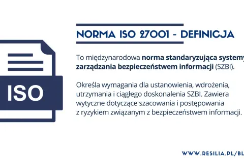 Norma ISO 27001 definiuje bezpieczeństwo informacji jako międzynarodowy standard zarządzania.