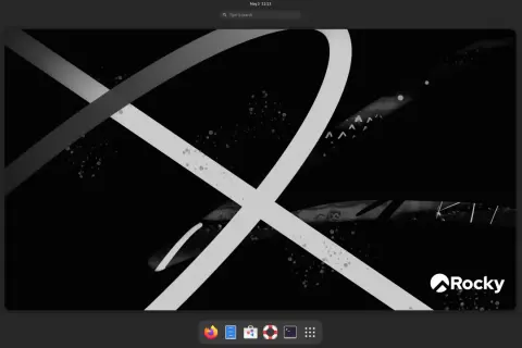Abstrakcyjny motyw graficzny z logo Rocky Linux.
