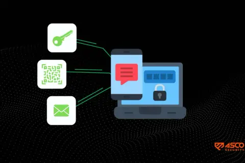 Klucz, kod QR i koperta symbolizują różne metody uwierzytelniania. MFA co to jest? To dodatkowa warstwa ochrony Twoich danych.