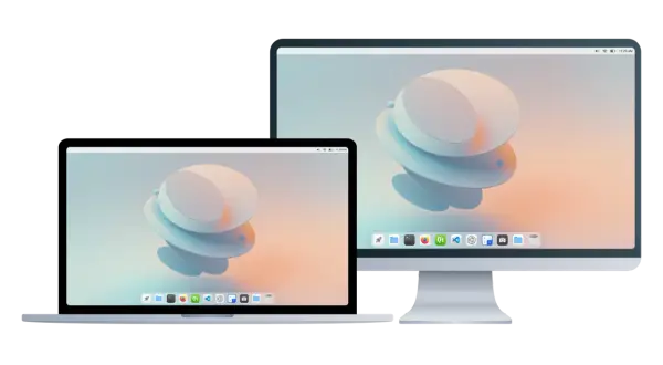 Laptop i monitor z tapetą w stylu cutefish os.