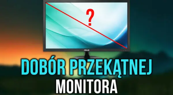 Jak sprawdzić ile monitor ma cali? Czerwona linia przez ekran i znak zapytania sugerują, że to poradnik o doborze przekątnej monitora.