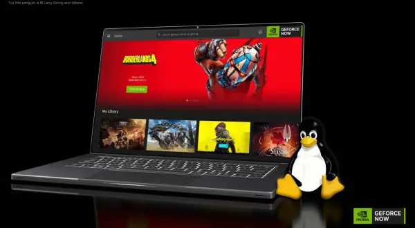 Laptop z GeForce NOW, gra Borderlands 4. Wybór między nvidia czy radeon? Tux kibicuje!