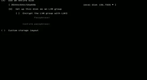 Konfiguracja dysku w Linux: wybór partycji, tworzenie grupy LVM, szyfrowanie LUKS. Montowanie dysku Linux.