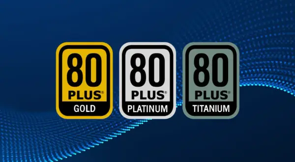 Trzy certyfikaty zasilaczy: 80 PLUS Gold, Platinum i Titanium.