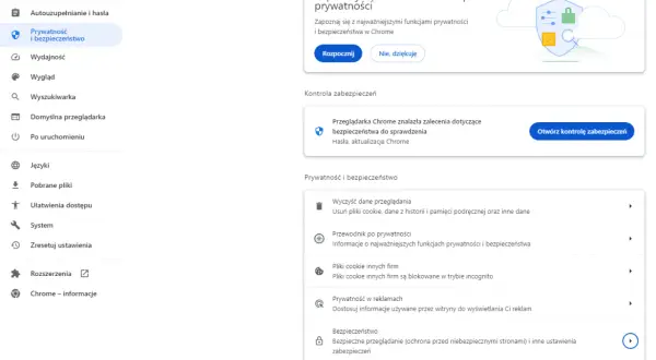 Ustawienia prywatności i bezpieczeństwa w Chrome. Dowiedz się, jak sprawdzić, czy strona ma wirusa, korzystając z kontroli zabezpieczeń.