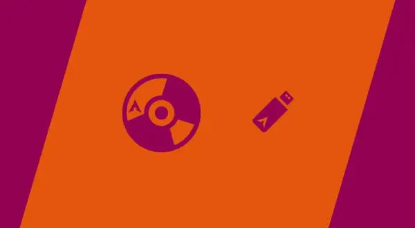 Ikona płyty CD i pendrive'a z logo Artix Linux.