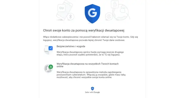 Weryfikacja dwuetapowa Google chroni Twoje konto. Dodatkowe zabezpieczenie, które działa jak druga warstwa ochrony.