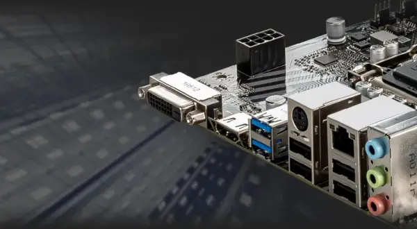 Płyta główna MSI H410M PRO z portami USB, DVI i złączem LGA12XX.