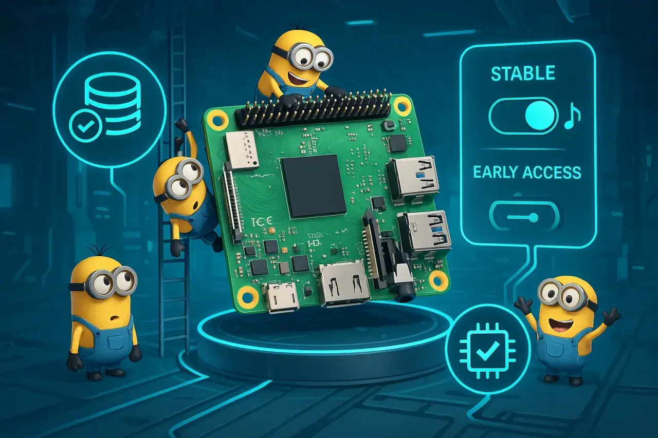 Minionki pomagają przy Raspberry Pi, symbolizując stabilność i wczesny dostęp. Idealne dla każdego, kto chce rozpocząć przygodę z diet pi.