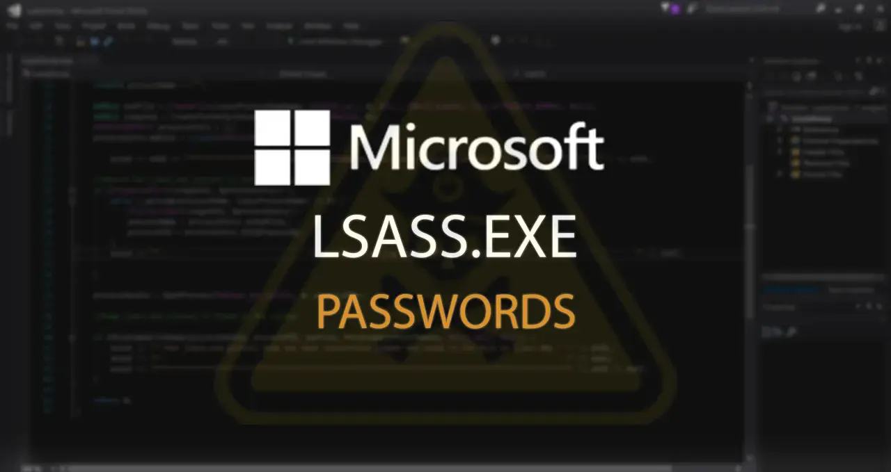 Ostrzeżenie: Proces LSASS.EXE i hasła na tle kodu.