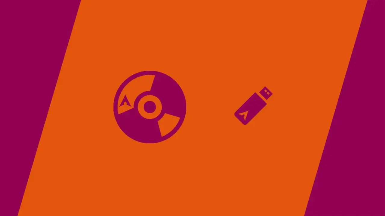 Ikona płyty CD i pendrive'a z logo Artix Linux.