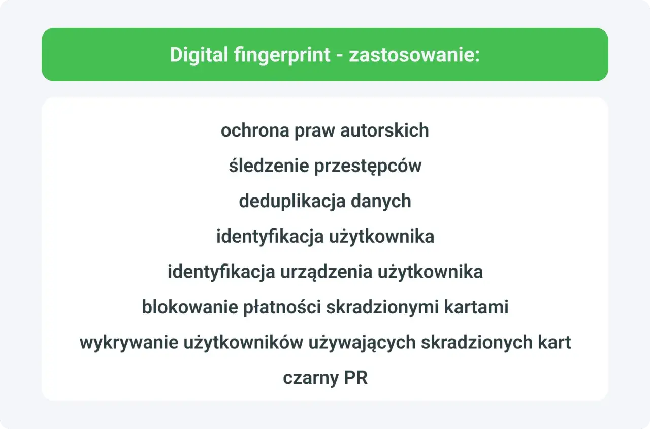 Zastosowania cyfrowego odcisku palca: od ochrony praw autorskich po śledzenie przestępców i wykrywanie użytkowników przez trackerów.