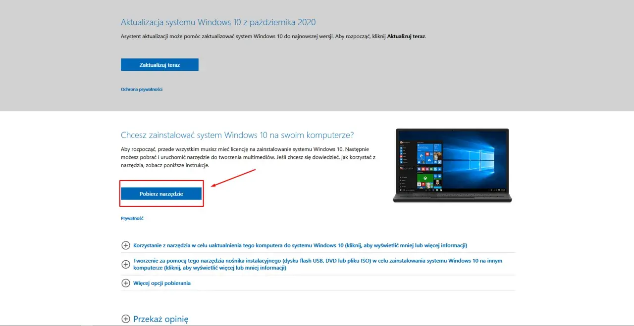 Chcesz dowiedzieć się, jak zaktualizować system Windows 10? Kliknij "Pobierz narzędzie", aby rozpocząć.
